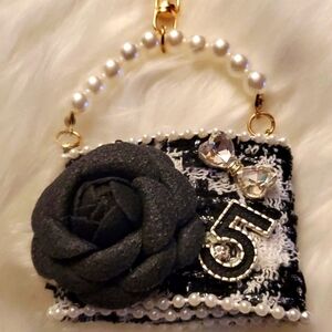 Mini Black And White Houndstooth purse keychain Or bag charm
